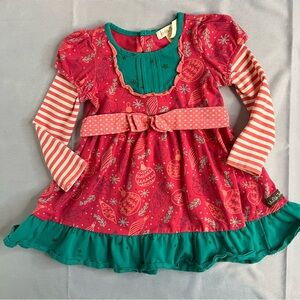 Matilda Jane Dress Christmas Red Pink Green Striped 12-18 Months Holiday Festive